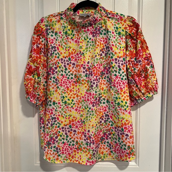 Periwinkle Colorful Spots‎ Season Bright and Embroidered Blouse. Size XL. - Picture 2 of 13